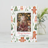 ジンジャーブレッドマンカスタムクリスマスフォト&名前 シーズンカード (スタンド正面)