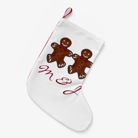 ジンジャーブレッドマンカップルイニシャルクリスマス スモールクリスマスストッキング (正面 (吊り時))
