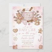 ジンジャーブレッドマンガールピンクのクリスマスベビーシャワー 招待状 (正面)