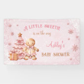ジンジャーブレッドマンガールピンクのクリスマスベビーシャワー 横断幕 (横)