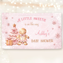 ジンジャーブレッドマンガールピンクのクリスマスベビーシャワー 横断幕