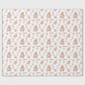 ジンジャーブレッドマンガールピンクネーム文字クリスマス ラッピングペーパー (フラット)