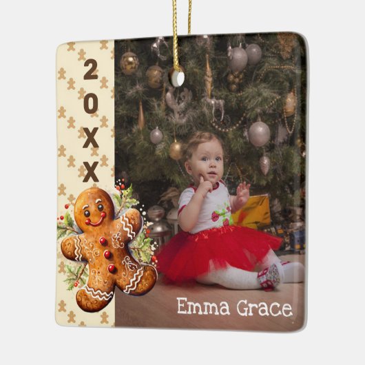 ジンジャーブレッドマンキッズクリスマスフォトオーナメント セラミックオーナメント (左)