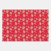 ジンジャーブレッドマンキャンディケーンホリデーかわいい赤い緑 ラッピングペーパーシート (正面3)