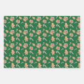 ジンジャーブレッドマンキャンディケーンホリデーかわいい赤い緑 ラッピングペーパーシート (正面2)