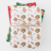 ジンジャーブレッドマンキャンディケーンホリデーかわいい赤い緑 ラッピングペーパーシート (インサイチュ)