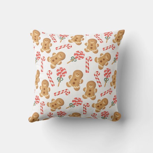 ジンジャーブレッドマンキャンディーケイン棒つきキャンデーパターン クッション (裏面)