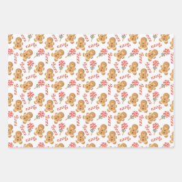 ジンジャーブレッドマンキャンディーケーン棒つきキャンデーホリデイ ラッピングペーパーシート