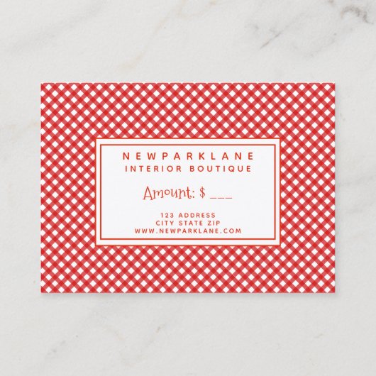 ジンジャーブレッドマンギンガムクリスマスギフト券 名刺 (裏面)