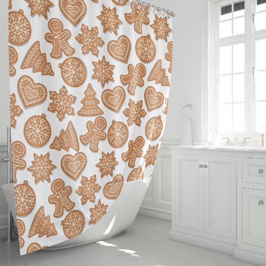 ジンジャーブレッドマンクッキーかわいいお洒落クリスマス シャワーカーテン