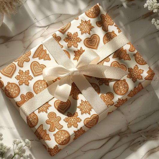 ジンジャーブレッドマンクッキーかわいいクリスマス ラッピングペーパー