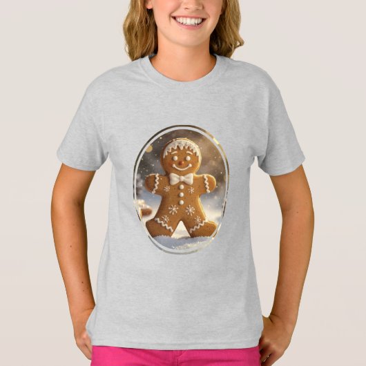 ジンジャーブレッドマンクッキーのクリスマス Tシャツ (正面)