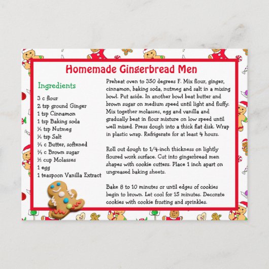 ジンジャーブレッドマンクッキークリスマスレシピはがき ポストカード (正面)