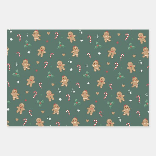 ジンジャーブレッドマンクッキークリスマス ラッピングペーパーシート (正面)