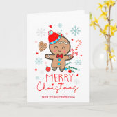 ジンジャーブレッドマンクッキースノーフレークスメリークリスマス カード (黄色い花)