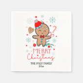 ジンジャーブレッドマンクッキースノーフレークスメリークリスマス スタンダードカクテルナプキン (正面)