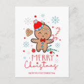 ジンジャーブレッドマンクッキースノーフレークスメリークリスマス ポストカード (正面)