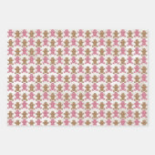 ジンジャーブレッドマンクッキースノーフレークホリデーベイクピンク ラッピングペーパーシート (正面3)