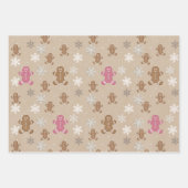 ジンジャーブレッドマンクッキースノーフレークホリデーベイクピンク ラッピングペーパーシート (正面)