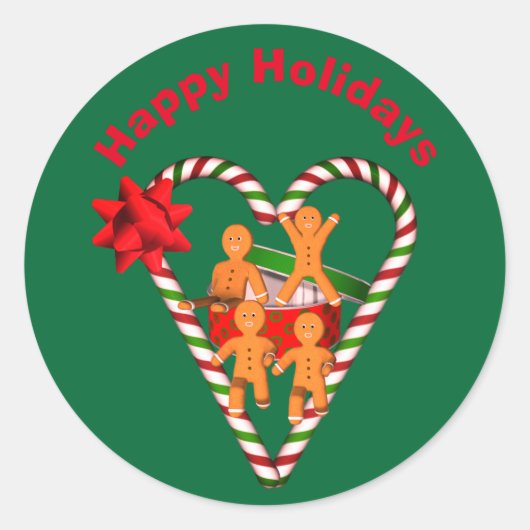 ジンジャーブレッドマンクッキーズクリスマスホリデー ラウンドシール (正面)
