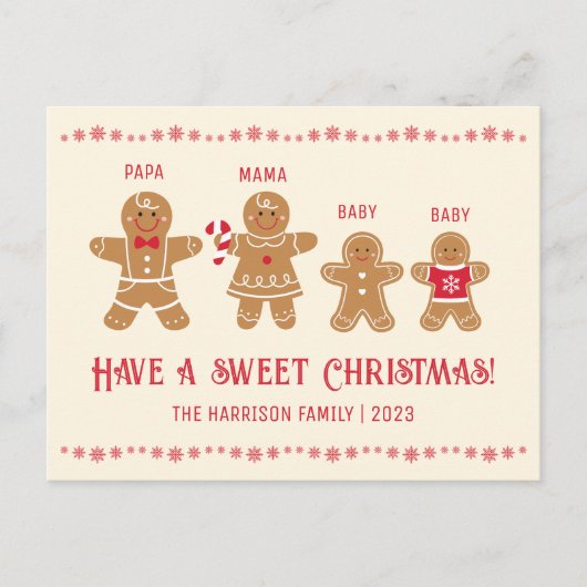 ジンジャーブレッドマンクッキー名スウィートクリスマス ポストカード (正面)