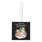 ジンジャーブレッドマンクッキー醜いセーターOhスナップクリスマス キューブオーナメント (正面)