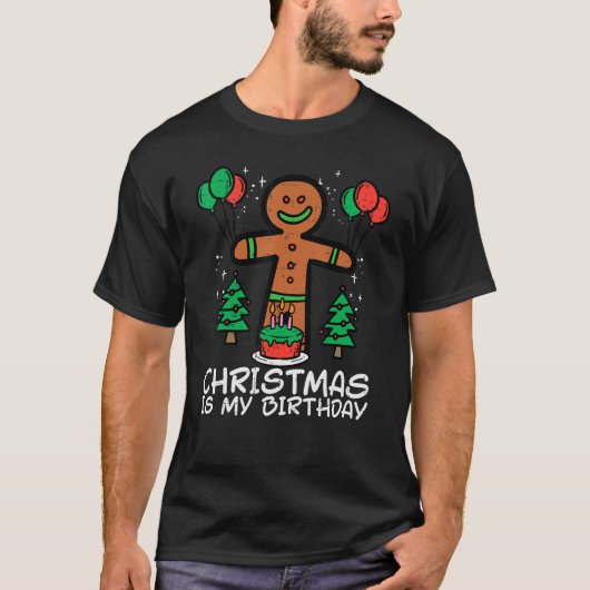 ジンジャーブレッドマンクリスマスは私の誕生日クリスマスメンズ Tシャツ (正面)