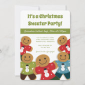 ジンジャーブレッドマンクリスマスセーターパーティーグリーン 招待状 (正面)