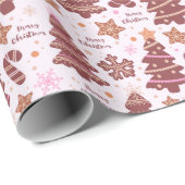 ジンジャーブレッドマンクリスマスツリーメリークリスマス ラッピングペーパー (ロールコーナー)