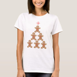 ジンジャーブレッドマンクリスマスツリー赤い星のクッキー Tシャツ