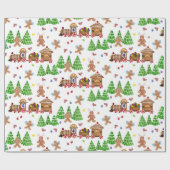 ジンジャーブレッドマンクリスマストレインツリーの水色 ラッピングペーパー (フラット)