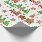 ジンジャーブレッドマンクリスマストレインツリーの水色 ラッピングペーパー (角)