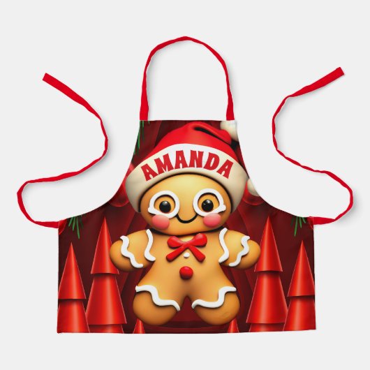 ジンジャーブレッドマンクリスマスパーソナライズされたキッズ エプロン (正面)