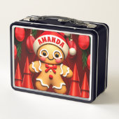 ジンジャーブレッドマンクリスマスパーソナライズされたキッズ メタルランチボックス (裏面)