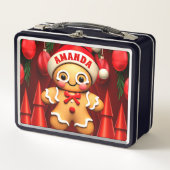 ジンジャーブレッドマンクリスマスパーソナライズされたキッズ メタルランチボックス (正面)