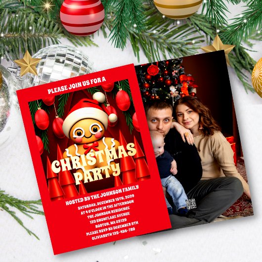 ジンジャーブレッドマンクリスマスパーティー写真 箔招待状