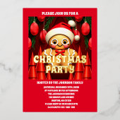 ジンジャーブレッドマンクリスマスパーティー写真 箔招待状 (正面)
