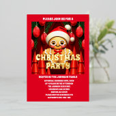 ジンジャーブレッドマンクリスマスパーティー写真 箔招待状 (立ち正面)