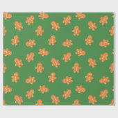 ジンジャーブレッドマンクリスマス包装紙緑 ラッピングペーパー (フラット)