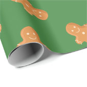 ジンジャーブレッドマンクリスマス包装紙緑 ラッピングペーパー (ロールコーナー)