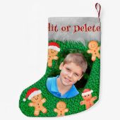 ジンジャーブレッドマングリーンかわいいおもしろいかわいい写真名 スモールクリスマスストッキング (裏面)