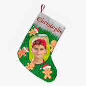 ジンジャーブレッドマングリーンかわいいおもしろいかわいい写真名 スモールクリスマスストッキング (正面 (吊り時))