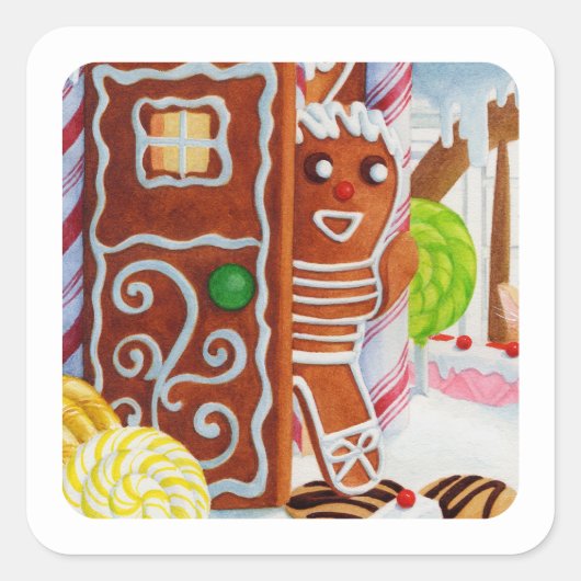 ジンジャーブレッドマンスモールスクエアステッカー スクエアシール (正面)