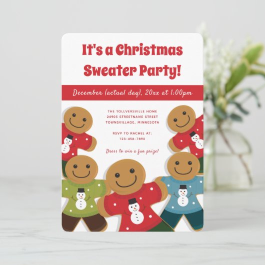 ジンジャーブレッドマンセーターパーティークリスマス 招待状 (スタンド正面)