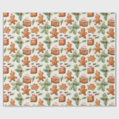 ジンジャーブレッドマンデザートグリーンリーモダンクリスマス ラッピングペーパー (フラット)