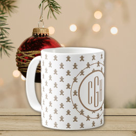 ジンジャーブレッドマンパターンのモノグラム 11oz コーヒーマグカップ