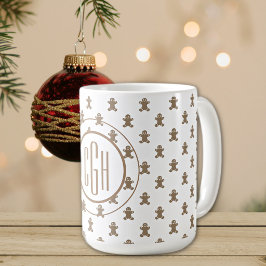 ジンジャーブレッドマンパターン入りモノグラム 15oz コーヒーマグカップ