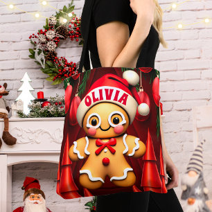 ジンジャーブレッドマンパーソナライズされたクリスマス女子 トートバッグ