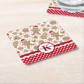 ジンジャーブレッドマンパーソナライズされたクリスマス スクエアペーパーコースター (アングル)