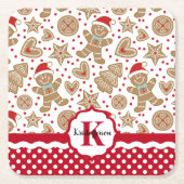 ジンジャーブレッドマンパーソナライズされたクリスマス スクエアペーパーコースター (正面)